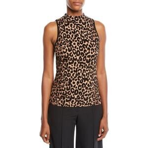 Milly Mock-Neck Sleeveless Cheetah Sweater Vest Knit Top XS Mobwife Designer